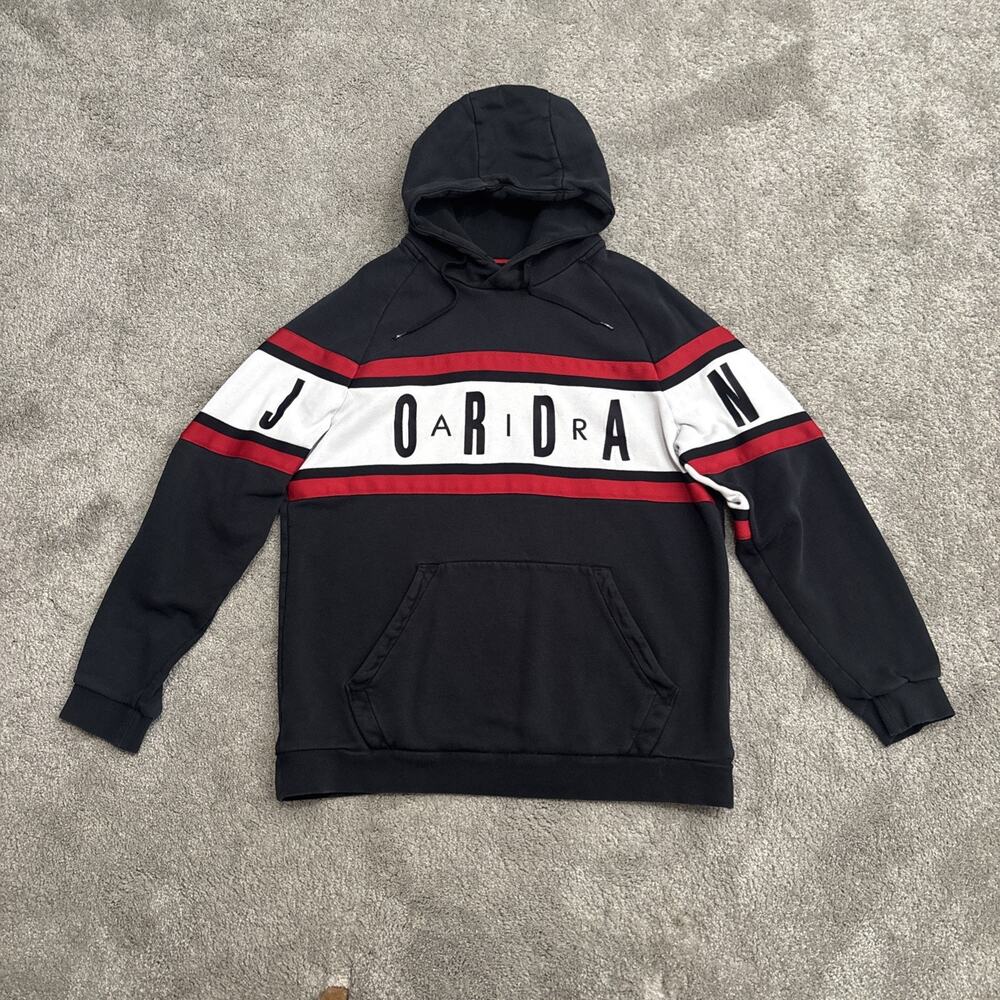 Air Jordan Hoodie Men Size XL Black Red Spellout Jumpman Pullover Sweatshirt